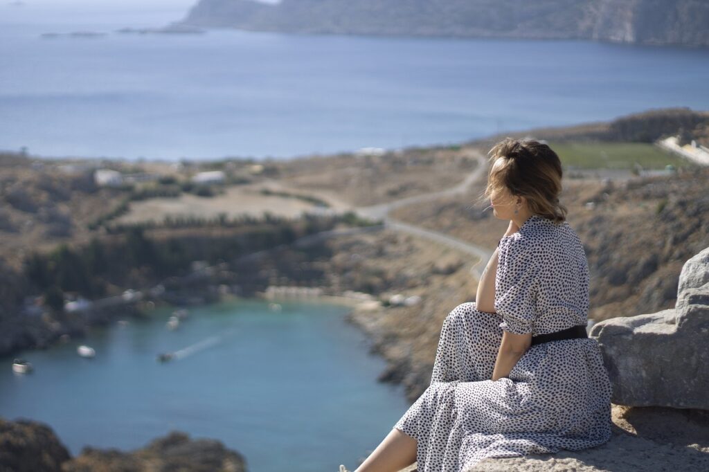woman, sea, cliff